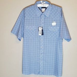 WRANGLER NWT SHORT SLEEVE BLUE PLAID SHIRT 3XLT